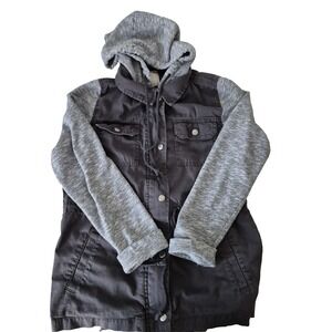 SO Jacket Womens Medium Gray Hooded‎ Utility Anorak Knit Sleeves Casual Kohl's